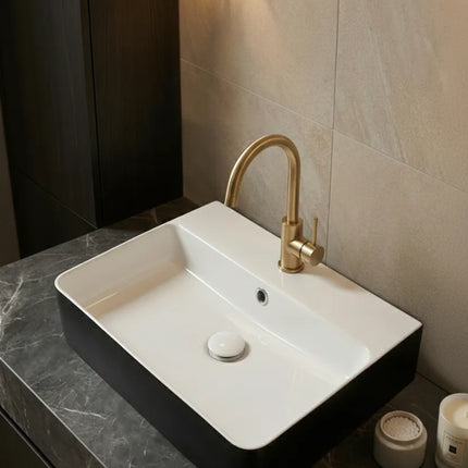 Lavoar ceramic dreptunghiular A451-CBKW – design modern alb lucios și negru lucios