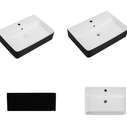 Lavoar ceramic dreptunghiular A451-CBKW – design modern alb lucios și negru lucios