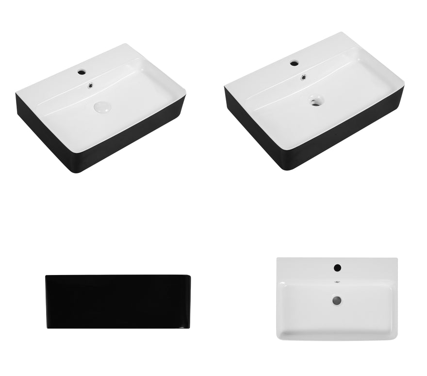 Lavoar ceramic dreptunghiular A451-CBKW – design modern alb lucios și negru lucios
