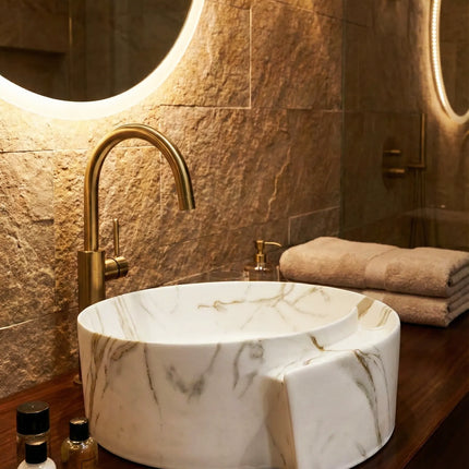 Lavoar rotund ceramic A494-P310-M – alb marmorat cu accente aurii