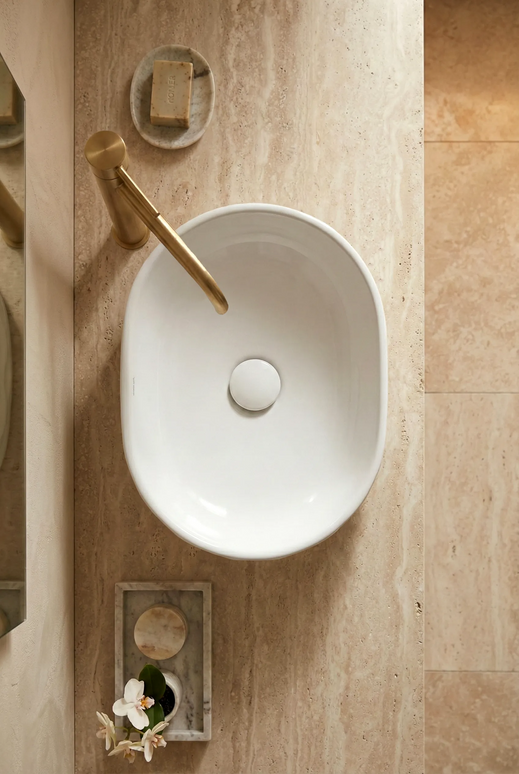 Lavoar ceramic oval A509T – alb lucios, exterior texturat