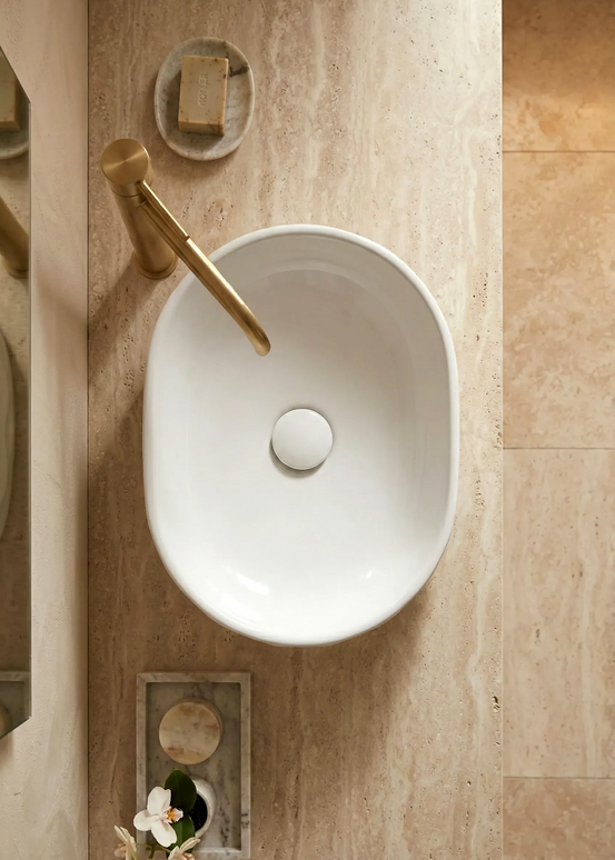 Lavoar ceramic oval A509T – alb lucios, exterior texturat