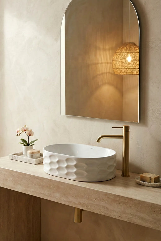 Lavoar ceramic oval A509T – alb lucios, exterior texturat