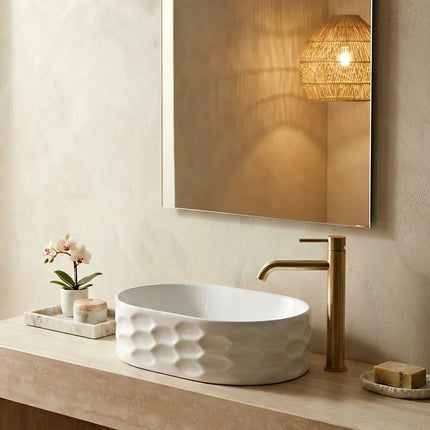 Lavoar ceramic oval A509T – alb lucios, exterior texturat