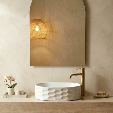 Lavoar ceramic oval A509T alb lucios texturat honeycomb