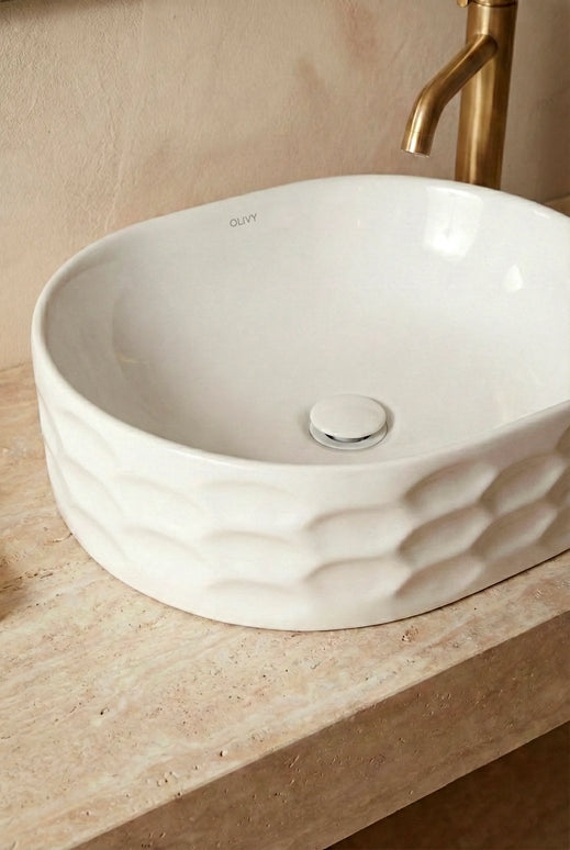 Lavoar ceramic oval A509T – alb lucios, exterior texturat