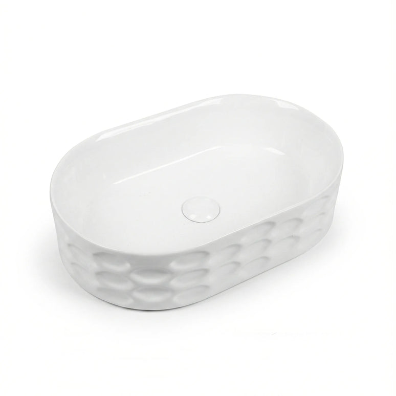 Lavoar ceramic oval A509T – alb lucios, exterior texturat