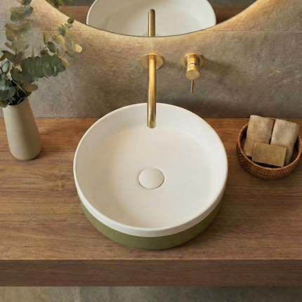 Lavoar ceramic rotund A524B-CA12M – design modern alb mat și verde deschis mat