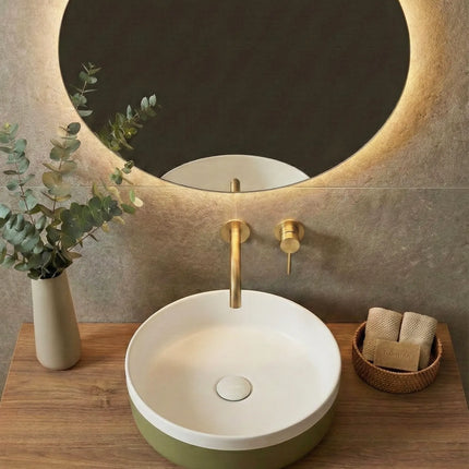 Lavoar ceramic rotund A524B-CA12M – design modern alb mat și verde deschis mat