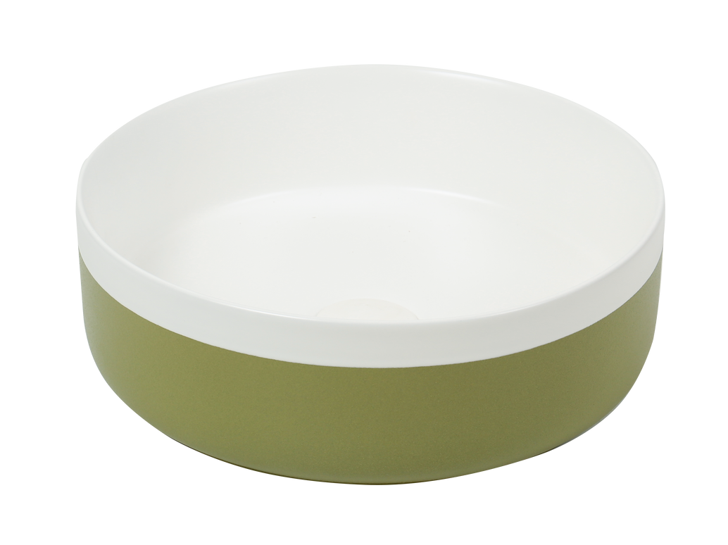 Lavoar ceramic rotund A524B-CA12M – design modern alb mat și verde deschis mat
