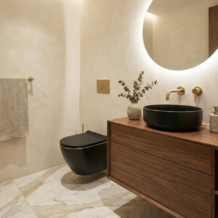 Lavoar ceramic rotund A524B-CBKLG-M – design elegant negru mat cu linie aurie