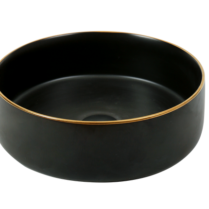 Lavoar ceramic rotund A524B-CBKLG-M – design elegant negru mat cu linie aurie