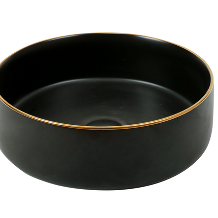 Lavoar ceramic rotund A524B-CBKLG-M – design elegant negru mat cu linie aurie