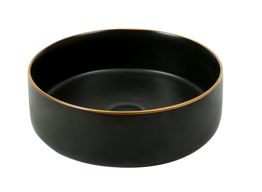 Lavoar ceramic rotund A524B-CBKLG-M – design elegant negru mat cu linie aurie