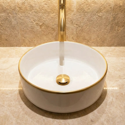 Lavoar ceramic rotund A524B-CWLG-M – design elegant alb mat cu linie aurie