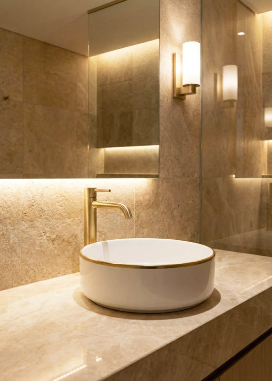 Lavoar ceramic rotund A524B-CWLG-M – design elegant alb mat cu linie aurie