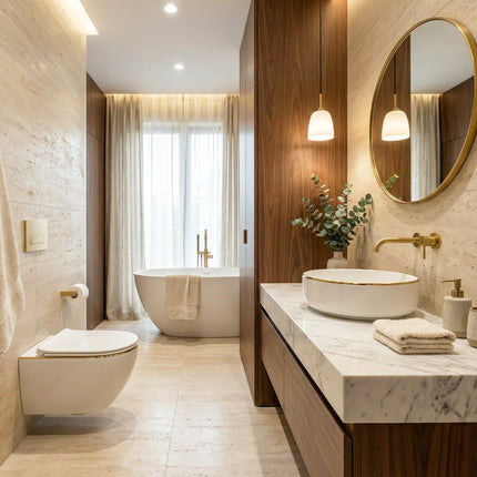 Lavoar ceramic rotund A524B-CWLG-M – design elegant alb mat cu linie aurie