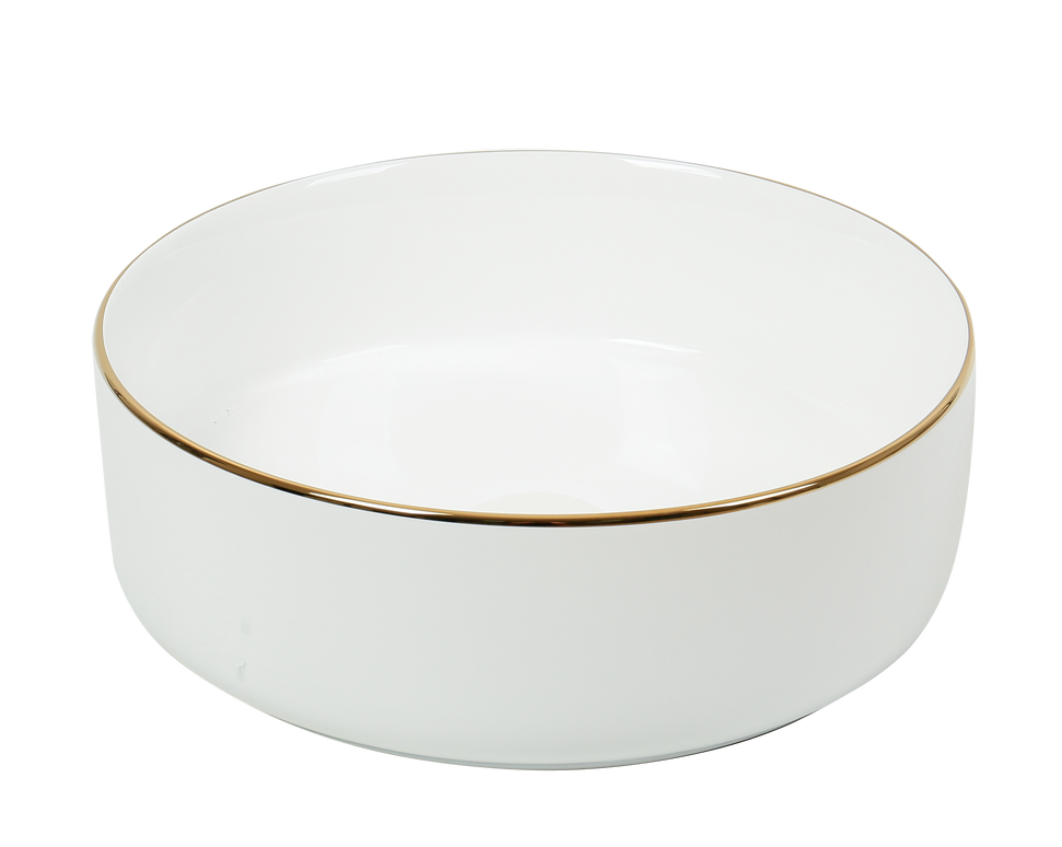 Lavoar ceramic rotund A524B-CWLG-M – design elegant alb mat cu linie aurie