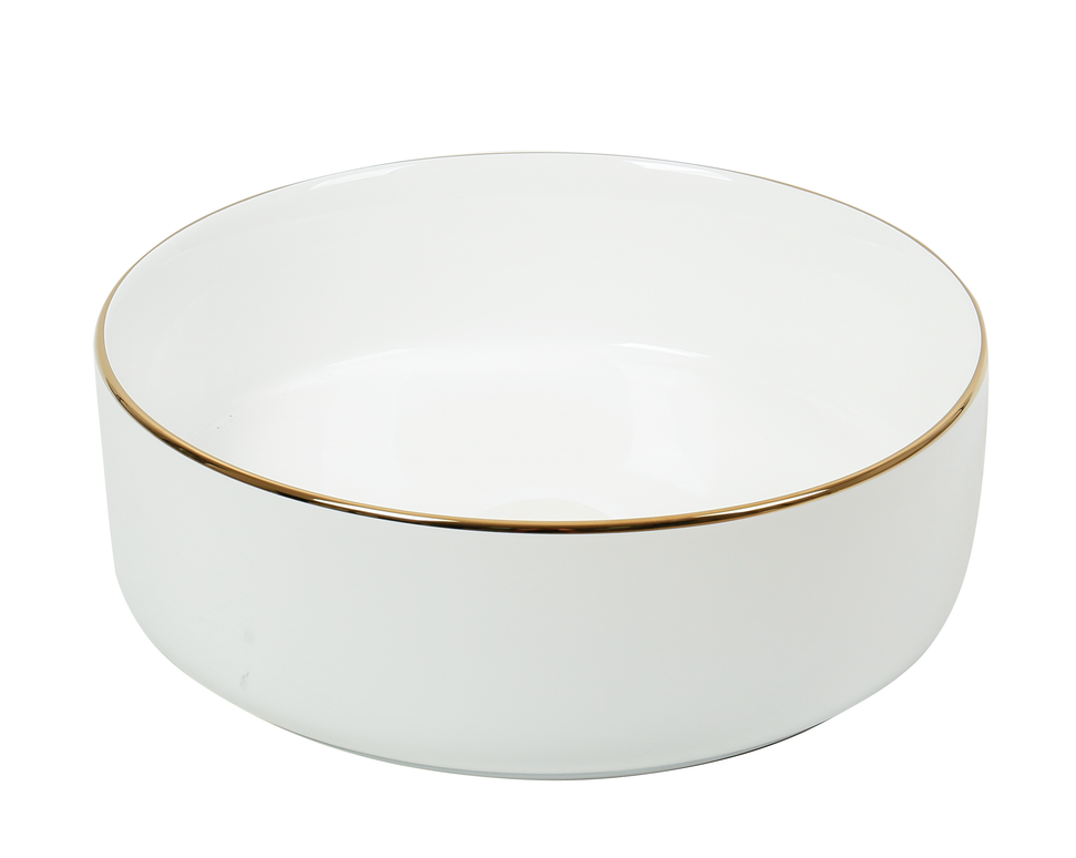 Lavoar ceramic rotund A524B-CWLG – design elegant alb lucios cu linie aurie