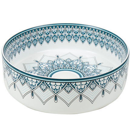 Lavoar ceramic rotund A524B-D – design decorativ albastru și alb lucios