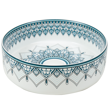 Lavoar ceramic rotund A524B-D – design decorativ albastru și alb lucios