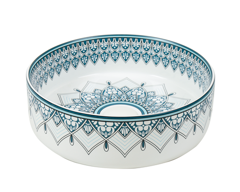 Lavoar ceramic rotund A524B-D – design decorativ albastru și alb lucios