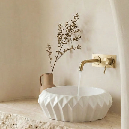 Lavoar ceramic rotund A535 – alb lucios, exterior geometric