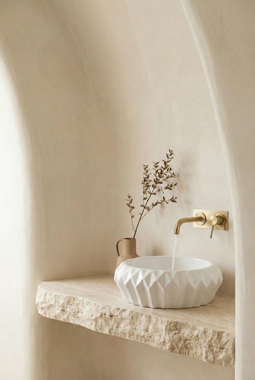 Lavoar ceramic rotund A535 – alb lucios, exterior geometric