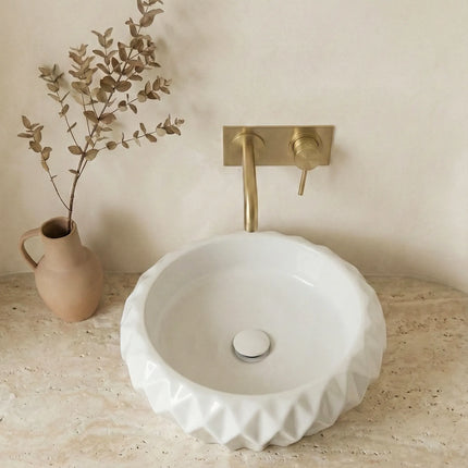 Lavoar ceramic rotund A535 – alb lucios, exterior geometric