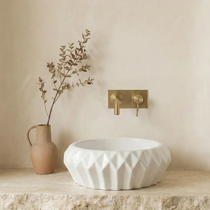 Lavoar ceramic rotund A535 alb lucios cu exterior geometric