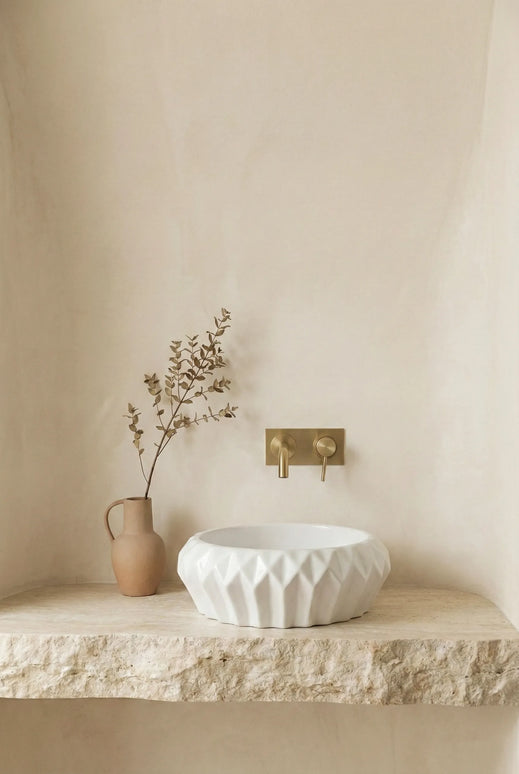 Lavoar ceramic rotund A535 – alb lucios, exterior geometric