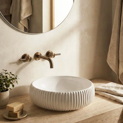 Lavoar ceramic rotund A544 – design modern alb lucios