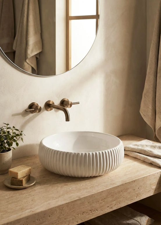 Lavoar ceramic rotund A544 – design modern alb lucios