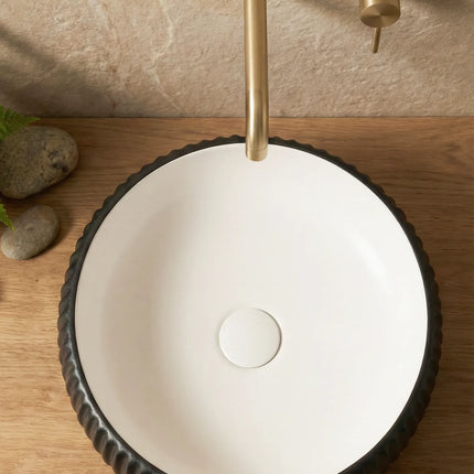 Lavoar ceramic rotund A544-CBKW-MRS – design modern alb mat și negru mat texturat