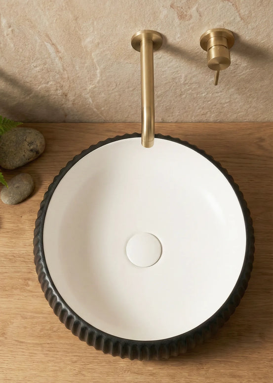 Lavoar ceramic rotund A544-CBKW-MRS – design modern alb mat și negru mat texturat