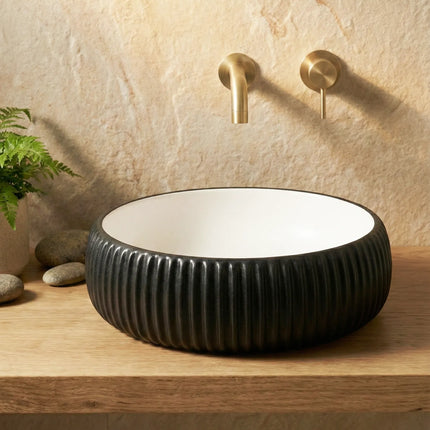 Lavoar ceramic rotund A544-CBKW-MRS – design modern alb mat și negru mat texturat
