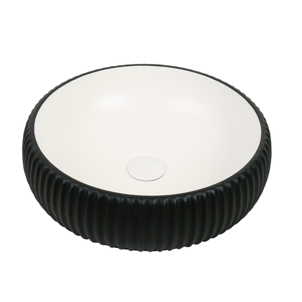 Lavoar ceramic rotund A544-CBKW-MRS – design modern alb mat și negru mat texturat