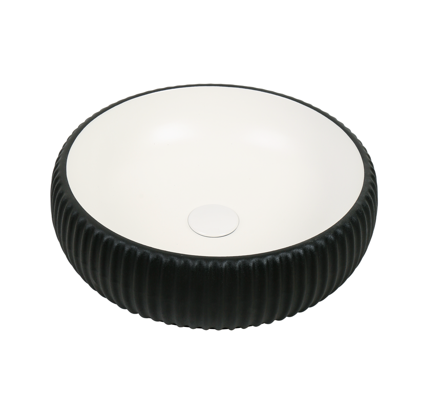 Lavoar ceramic rotund A544-CBKW-MRS – design modern alb mat și negru mat texturat