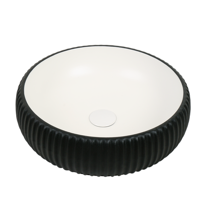 Lavoar ceramic rotund A544-CBKW-MRS – design modern alb mat și negru mat texturat