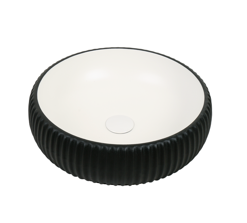 Lavoar ceramic rotund A544-CBKW-MRS – design modern alb mat și negru mat texturat