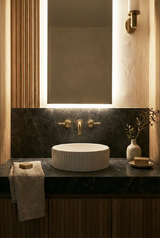 Lavoar rotund ceramic alb A545 – design texturat modern