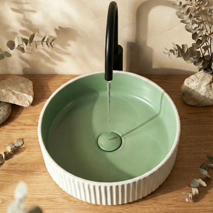 Lavoar ceramic rotund A545-CWJG-MRS – design modern verde mat și alb mat