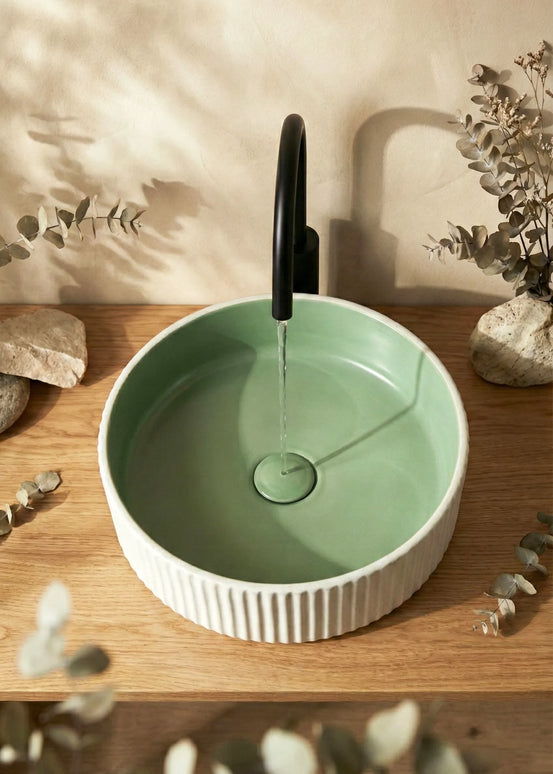Lavoar ceramic rotund A545-CWJG-MRS – design modern verde mat și alb mat