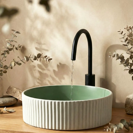 Lavoar ceramic rotund A545-CWJG-MRS – design modern verde mat și alb mat
