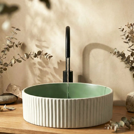 Lavoar ceramic rotund A545-CWJG-MRS – design modern verde mat și alb mat