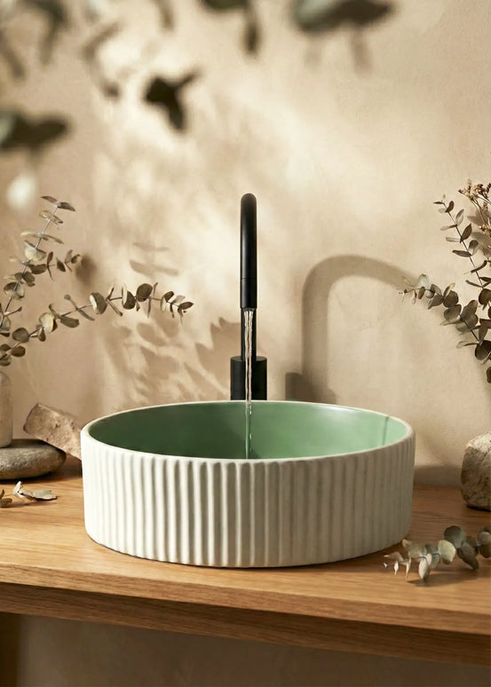 Lavoar ceramic rotund A545-CWJG-MRS – design modern verde mat și alb mat