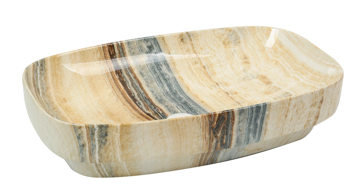 Lavoar ceramic oval A585A-P254 – design marmorat lucios crem cu vene gri și aurii