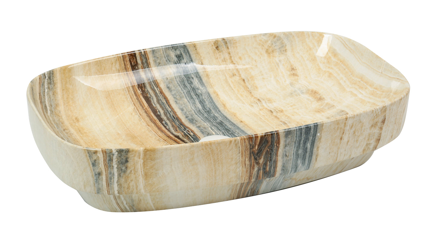 Lavoar ceramic oval A585A-P254 – design marmorat lucios crem cu vene gri și aurii