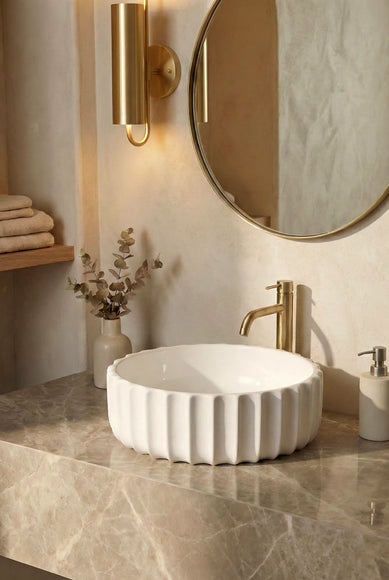 Lavoar ceramic rotund A659 – alb lucios, exterior ondulat