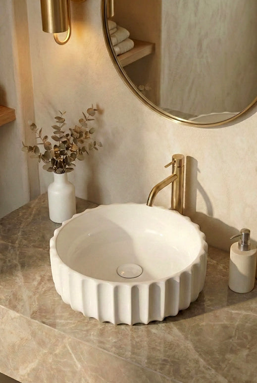 Lavoar ceramic rotund A659 – alb lucios, exterior ondulat